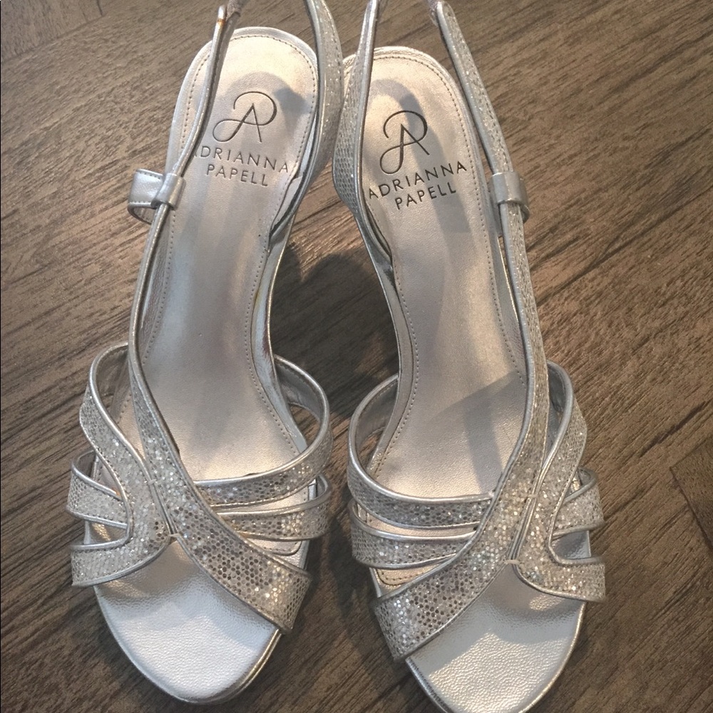 Adrianna Papell Silver Sparkly 1 inch Heels.